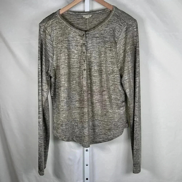 Pilcro Andie Ribbed Henley Metallic Top Size XL Shimmer Shine Edition - Picture 3 of 7